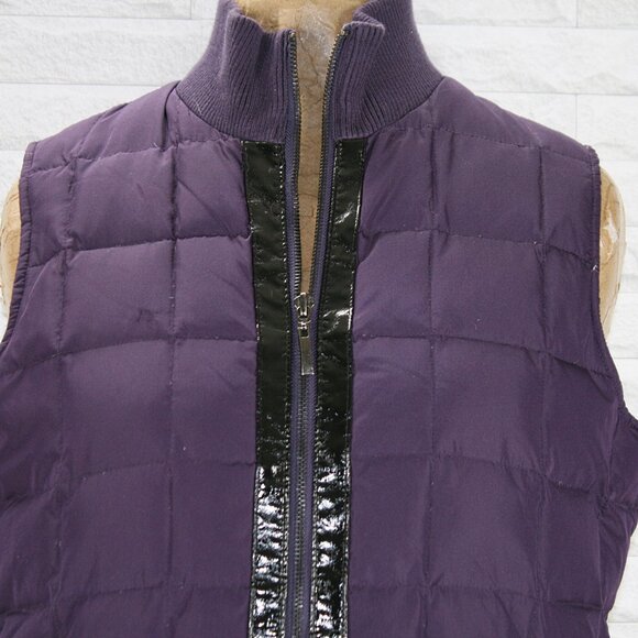 CHARTER CLUB Vest Puffer Quilted Sleeveless Gorpcore Purple Black Stripe Medium - Picture 2 of 12